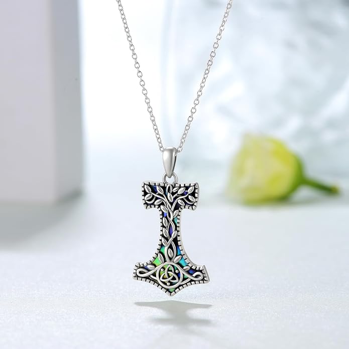 Viking Thors Hammer Necklace 925 Sterling Silver Viking Pendant Necklaces Norse Celtic Mjolnir Necklace Viking Jewelry Gifts for Women Men