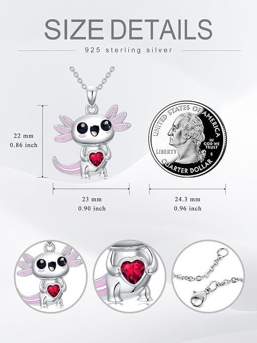 Dorunmo Axolotl Necklace 925 Sterling Silver Axolotl Birthstone Pendant Cute Animal Axolotl Jewelry Gifts for Women