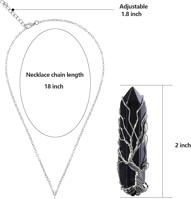 VIBILIA Healing Crystal Necklace Tree of Life Wire Wrapped Natural Stone Point Pendant Necklace Hexagonal Reiki Spiritual Quartz Gemstone Jewelry for Women Men