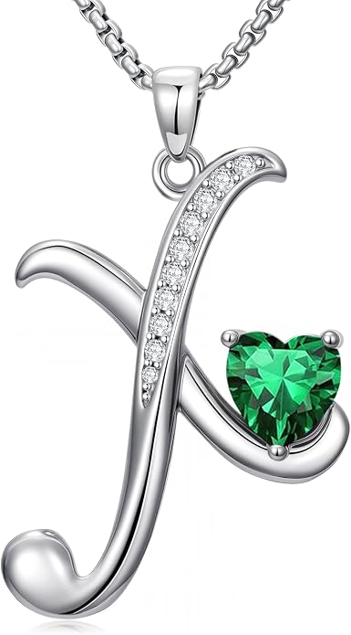 Birthday Gifts for Women Alphabet A to Z Initial Birthstone Pendant Necklaces for Women - 18k White Gold Plated Personalized Name Jewelry Anniversary Graduation Gifts for Wife Her Daughter Girlfriend(with Gift Box)
