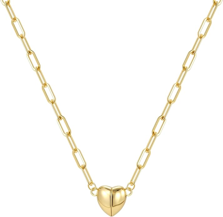 Tewiky Cute Heart Necklace Tiny 14k Gold Heart Pendant Choker Necklaces Small Gold Love Open Heart Chain Necklace for Women Dainty Gold Necklace Gifts for Her