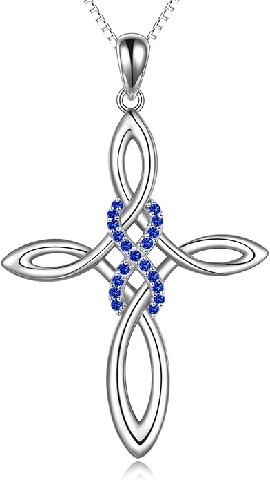 LUHE Celtic Knot Cross Necklace Sterling Silver Birthstone Polished Religious Infinity Celtics Jewelry Gifts for Women