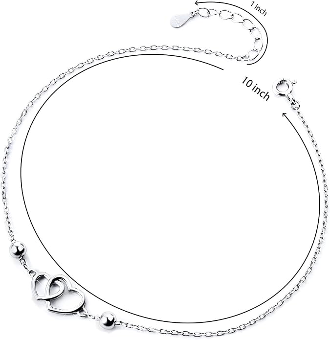 Anklet for Women S925 Sterling Silver Beach Style Foot Layered Adjustable Ankle Bracelet Disc Evil Eye Heart Infinity Bead Cross Jewelry