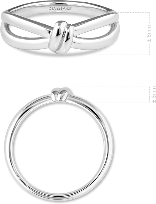 DEVATA Gold or Rhodium Plated Sterling Silver 925 – Eternity, Band Ring for Women – Heart, Knot, Clover, Infinity, Mariner, Cable, Curb, Cuban, Figaro, Daisy, Rope, Ribbed, Dome