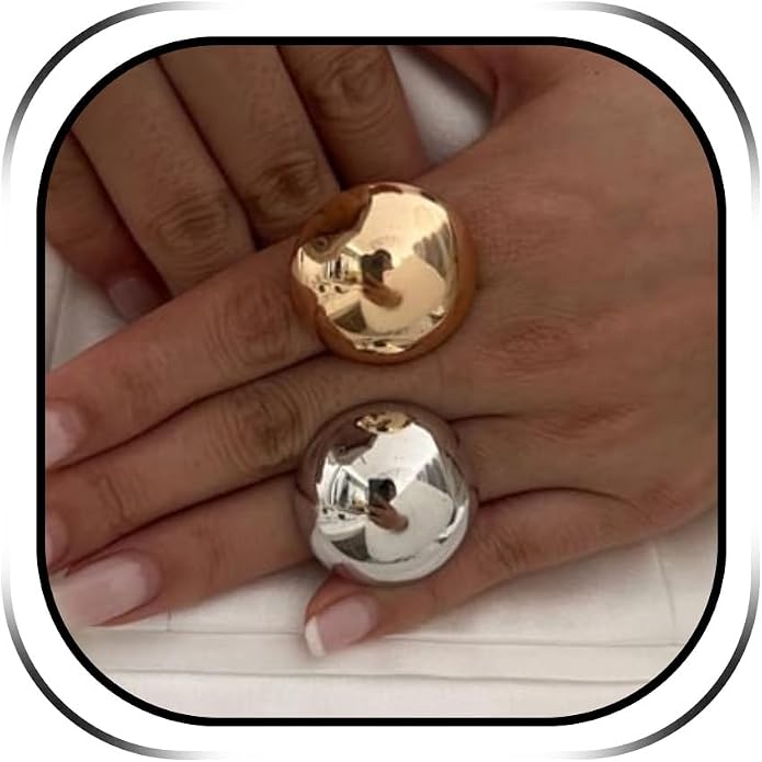Angyape Chunky Gold Statement Rings Non Tarnish,Thick Dome Rings for Women Adjustable Silver Bubble Ring Vintage Chunky Ring Tarnish Free Trendy Jewelry Gifts