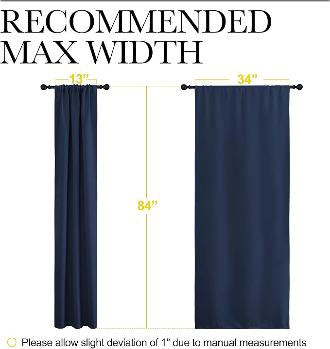 NICETOWN Blackout Curtains for Living Curtains, Home Decorations Thermal Insulated Solid Pole Top Blackout Drapes for Living Room (Navy, 1 Pair, 34-inch W x 84-inch L)