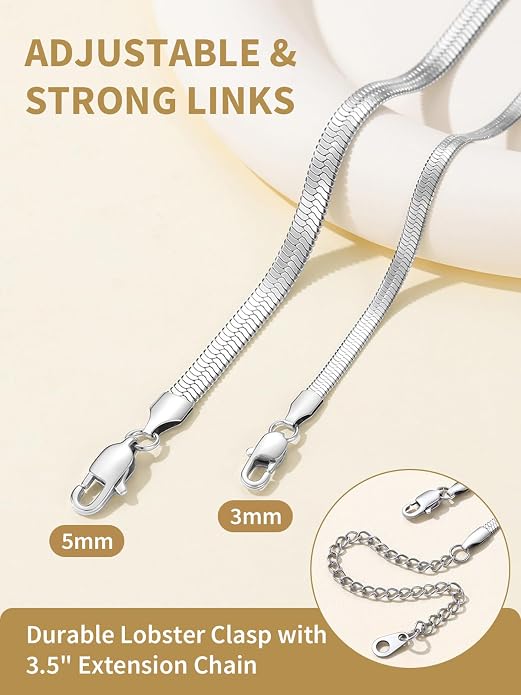 FindChic Black/14K Gold Plated Herringbone Choker Chain Necklace for Women | Waterproof Stainless Steel, Dainty Layering, Flat Snake Chain, Non-Tarnish, Hypoallergenic, Adjustable Extender, Gift Box