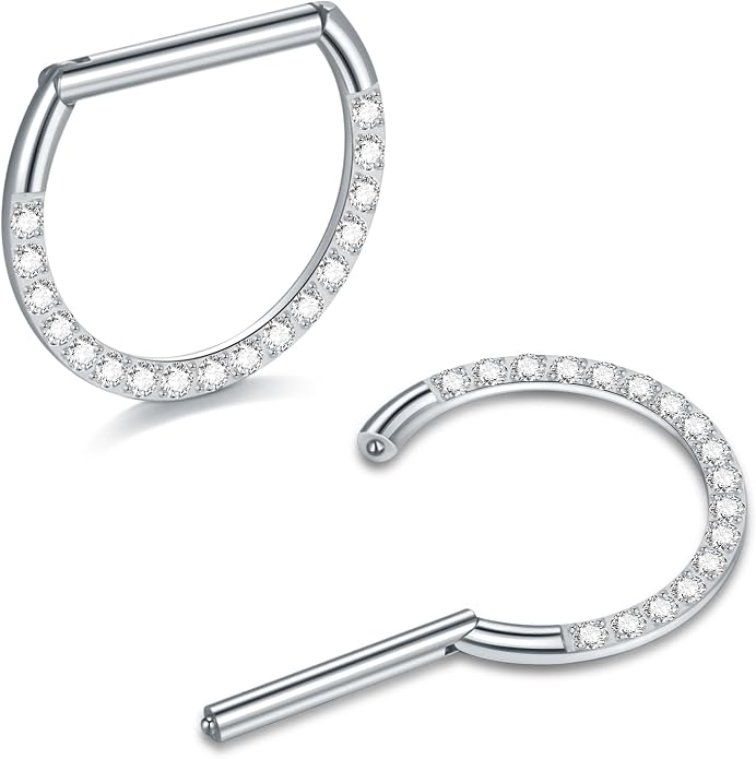 Oveta Titanium D Shaped Nipple Rings 14G for Nipple Piercing Jewelry Higned Segment Clicker Ring Hoops 11mm 12mm 14mm for Women Men, Silver Gold Black, 2PCS