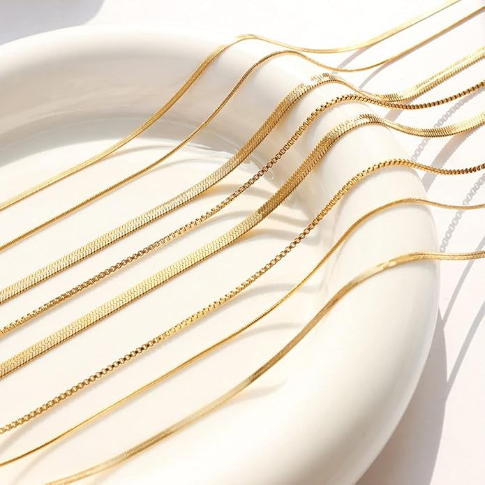 CHESKY 14K Gold/Silver Plated Snake Chain Necklace Herringbone Necklace Gold Choker Necklaces for Women Gifts Jewelry 1.5/3/5MM(W) 14"/16"(L) Mothers Day Gifts for Mom