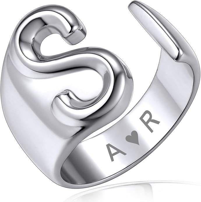KeyStyle Bold Initial Letter Rings Adjustable, GoldChic Jewelry Women Gold Statement Ring Personalized Engraved Women’s Open Signet Ring for Party (Gold, White Gold, Black)