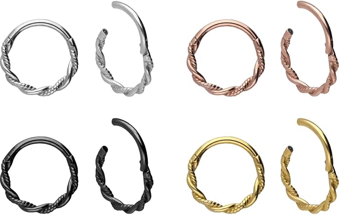PIERCINGLINE Segment Ring Clicker double twisted Surgical Steel Piercing for nose, septum, ear, helix or tragus - stylish colors and sizes – nose ring hoop tragus hoop helix earrings hoop
