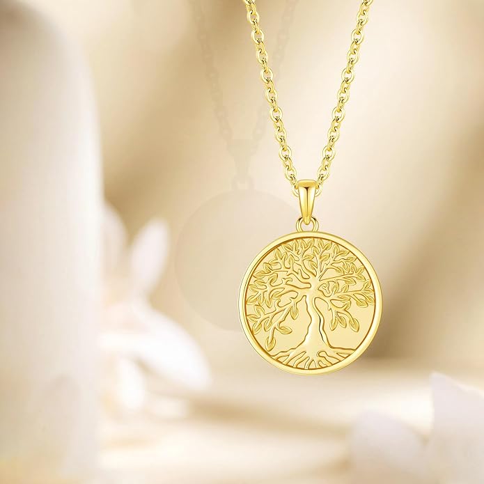 Aniu Tree of Life Necklace for Women, 925 Sterling Silver Mother of Pearl Family Palm Tree Charm Pendant Jewelry for Birthday Christmas Gift