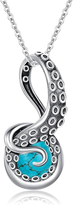 Octopus Tentacles Necklace with Gemston 925 Sterling Silver Octopus Pendant for Women Ocean Jewelry Gift for Women