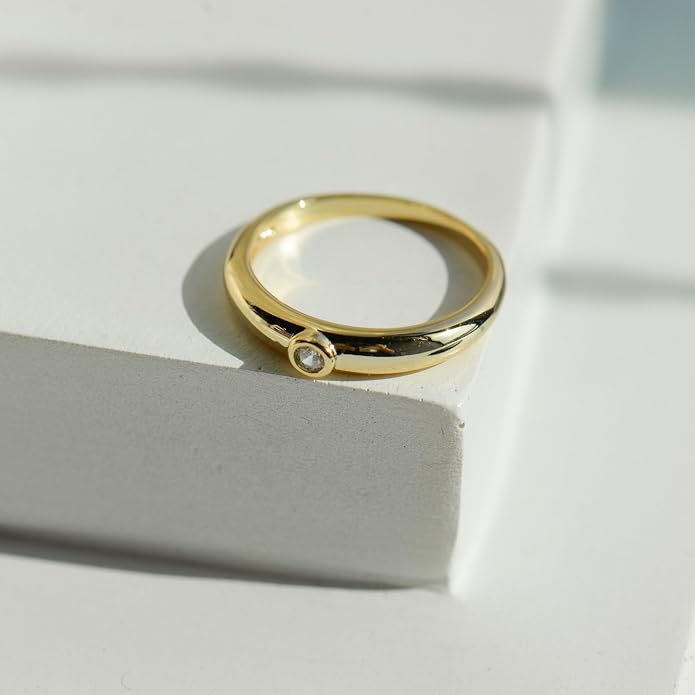espere 14K Gold Thin Dome Ring for Women | Gold Pinky Ring Minimalist Signet Ring
