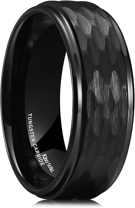 King Will Hammered 8mm Silver Tungsten Ring Hammer Men Wedding Band Comfort Fit