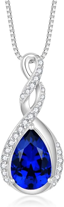 Fahonie 925 Sterling Silver Birthstone Necklace for Women,Infinity Teardrop Cubic Zirconia Pendant Necklace Anniversary Birthday Jewelry Gift for Women Wife Friend 18"+2" Chain
