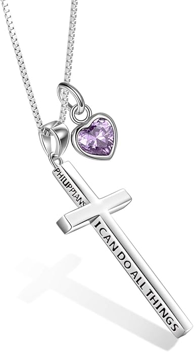 POPLYKE Cross Necklace 925 Sterling Silver Philippians 4:13 I Can Do All The Things Inspirational Necklace Gifts for Women Men 20+2''