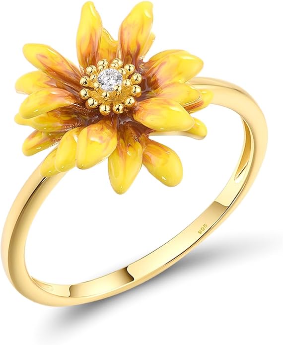 Santuzza 925 Sterling Silver Enamel Flower Statement Ring for Women