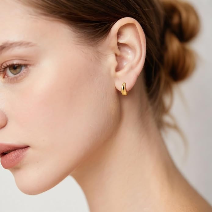 Gold Hoops Earrings for Women 14K Gold Earrings for Women Chunky Golden Hoop Earring for Womens Hoops Simple yet Distinctive Teardrop Silhouette Womens Hoop Earring15/20MM