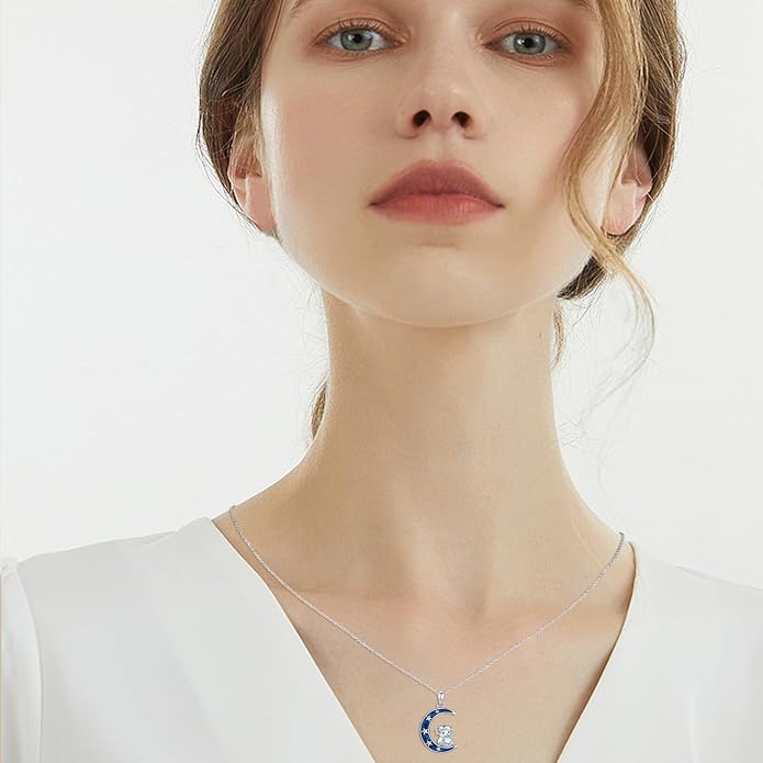 TRISHULA Crescent Moon Necklace 925 Sterling Silver Eye of Horus Animal Moon Pendant with Heart Crystal Birthday Jewelry Gift for Women Christmas Gifts for Her