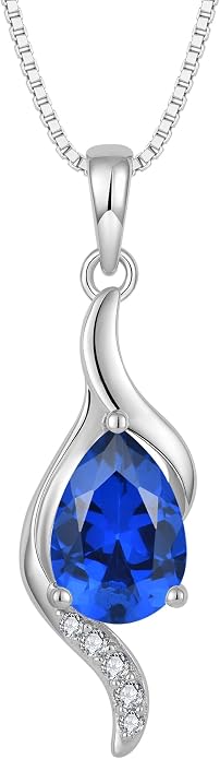 JO WISDOM Birthstone Necklace for Women Teardrop Cubic Zirconia Necklace 925 Sterling Silver Fine Jewelry Birthday Gifts for Women