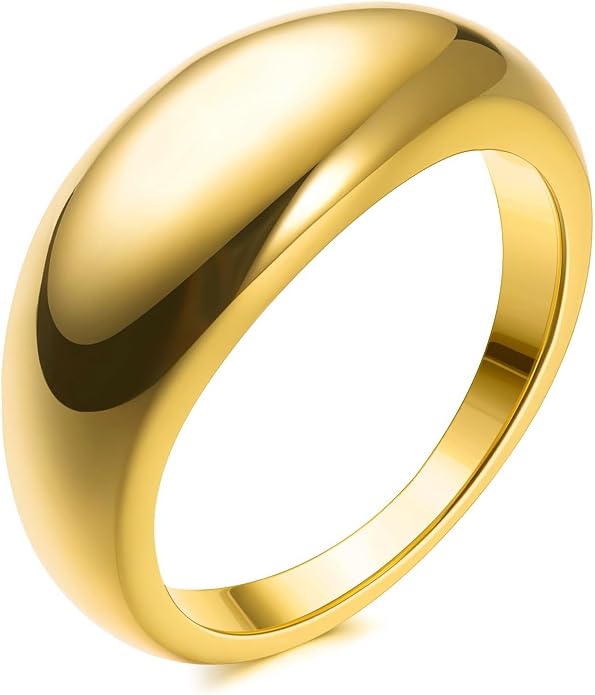 Gold Silver Rings Set for Women Chunky Statement Rings ZC Dome Evil Eye Croissant ring Thick 18K Gold Plated Band Rings