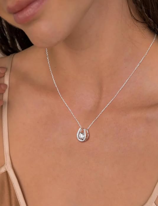 925 Sterling Silver Horseshoe Necklace for Women Round Gemstone Birthstone Necklace Sapphire/Emerald/Ruby/CZ Horse Shoe Pendant Necklaces Jewelry Gift