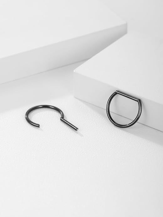 Oveta Titanium D Shaped Nipple Rings 14G for Nipple Piercing Jewelry Higned Segment Clicker Ring Hoops 11mm 12mm 14mm for Women Men, Silver Gold Black, 2PCS
