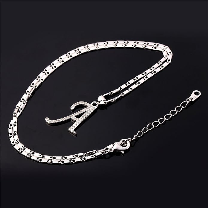 U7 Initial Necklace for Women, Gold/Platinum Plated CZ Crystal Letter A-Z Pendant Necklace, Shiny 20 Inch Name Chain Dainty Personalized Jewelry for Men Mom Wife Friend