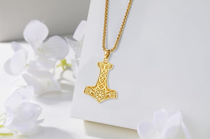 Thors Hammer Necklace/Viking Tree of Life/Valknut/Vegvisir/Triskelion/Sword/Spear Point Arrowhead/Urn Necklace for Ashes/Compass Necklace 925 Sterling Silver Amulet Jewelry for Men Women
