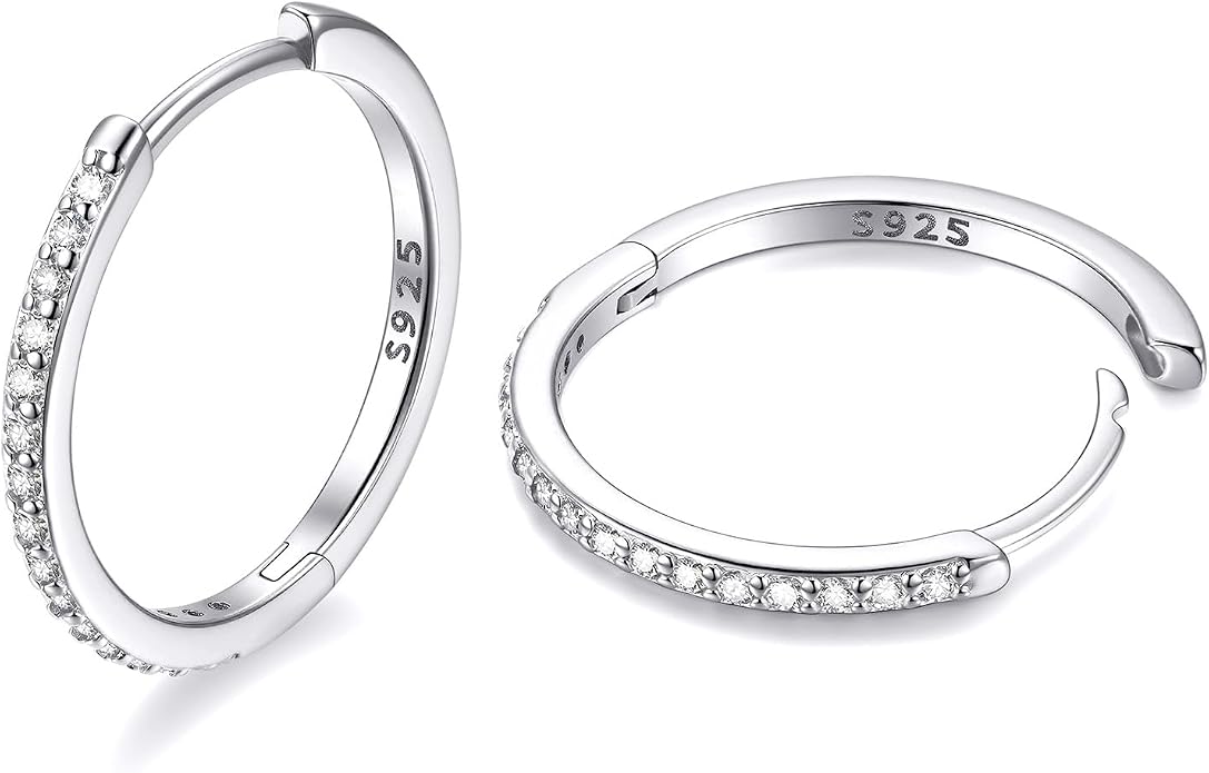 JustBeingCute 925 Sterling Silver Hoop Earrings for Women 14K Gold Plated Small Huggie Earrings Hypoallergenic Cubic Zirconia Cartilage Hoop Earring(8/10/12/14/16/18/20mm)
