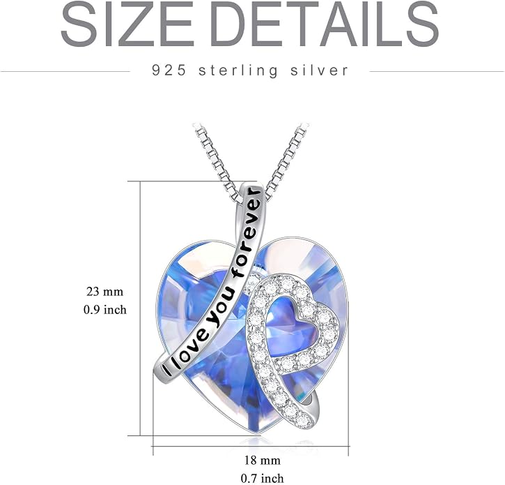 AOBOCO I Love You Forever Necklace 925 Sterling Silver with Crystals from Austria Anniversary Birthday Gifts for Women Mothers Day Gift