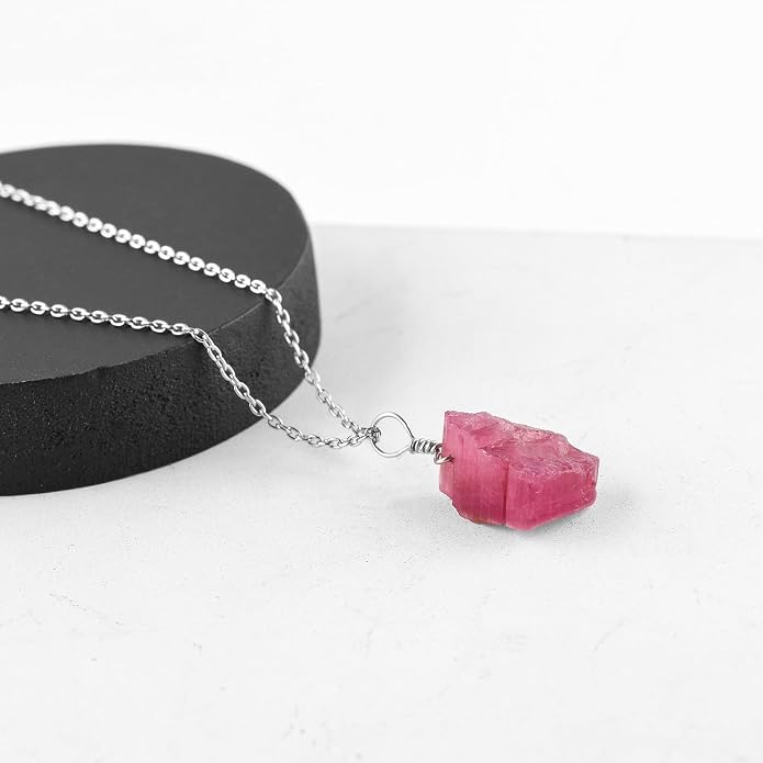 Raw Gemstone Dainty Pendant Necklace for Women, Trendy Healing Chakra Crystal, Birthstone Handmade 925 Sterling Silver Adjustable 18 inch Chain Jewelry, Birthday Gifts