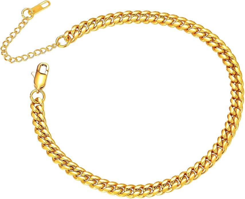ChainsPro Resizable Anklet Chain for Women Men, Figaro/Wheat/Twist Rope/Cuban Foot Bracelet-Strong with Good Clasp-18K Gold Plated(Send Gift Box)