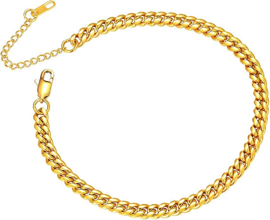 ChainsPro Resizable Anklet Chain for Women Men, Figaro/Wheat/Twist Rope/Cuban Foot Bracelet-Strong with Good Clasp-18K Gold Plated(Send Gift Box)