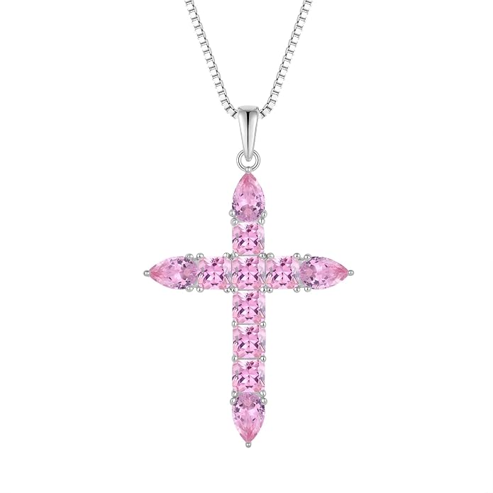 STARCHENIE 925 Sterling Silver Cross Necklace for Women Birthstone Jewelry | 925 Sterling Silver Crucifix Pendant, Birthstone Jewelry, Christian Religious Gift for Her