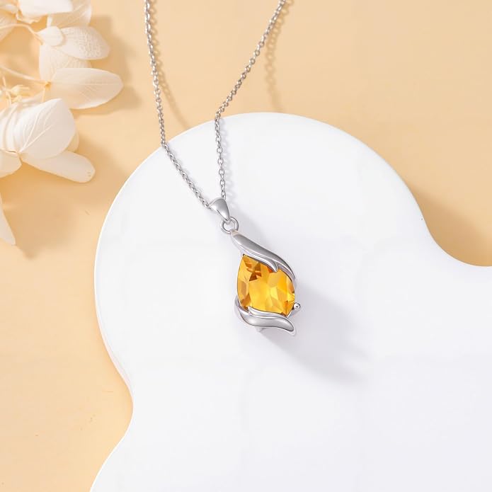 HPQQ Birthstone Necklace for Women 925 Sterling Silver Teardrop Pendant Fine Jewelry Birthday Mothers Day Gifts for Women Mom Her