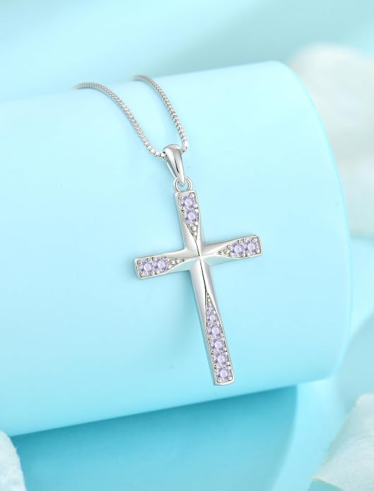 Cross Necklace for Women Birthstone Necklace for Women 925 Sterling Silver