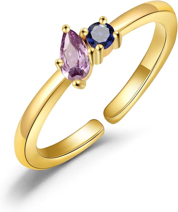 JSJOY Birthstone Rings for Women Dainty Emerald Blue Ring Birthday Gifts for Mom Her Gemstones CZ Ring for Teens Gold Rings That Don't Tarnish Adjustable Ring Jewelry Gifts