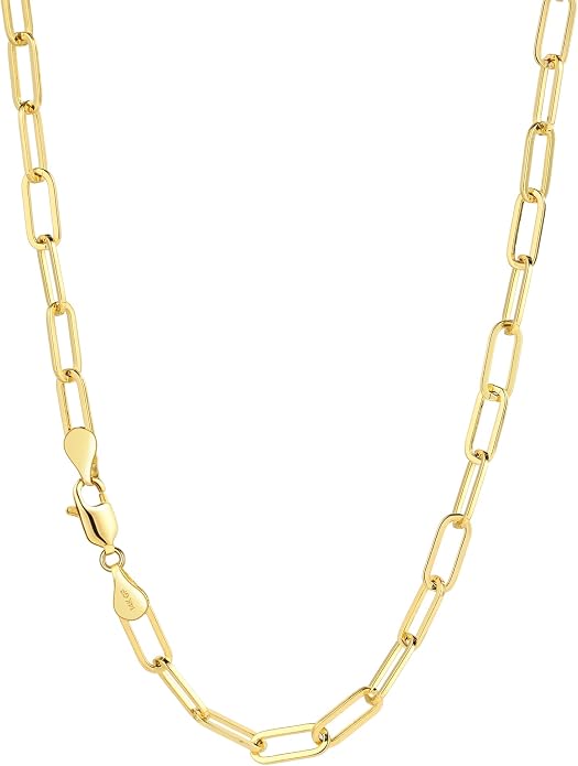 NOKMIT 14K Gold Filled Paperclip Necklace for Women Men, 3mm/4mm/5mm Rectangular Paper Clip Link Chain, 16-24 Inches, Hypoallergenic, Non-Tarnish, Dainty Unisex Jewelry, Cadenas de Oro 14K para Mujer