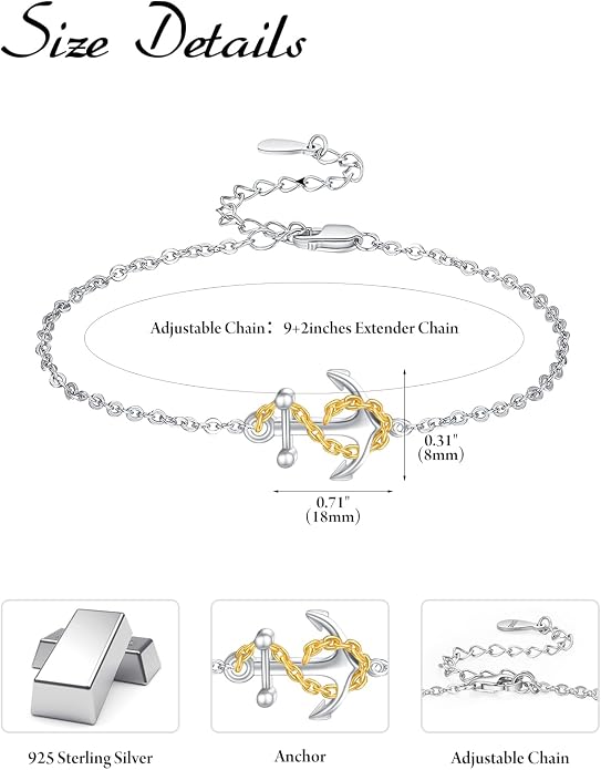 Palpitate Anchor Anklet Bracelets for Women Anklet Nautical 925 Sterling Silver Anchor Jewelry Gifts for Women Sailor Adjustable Chain
