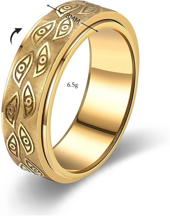 Stainless Steel Evil Eye Spinner Fidget Rings,Gothic Engraved Eye of God Rotatable Vintage Carved Biker Band Anxiety Ring For Men Women Punk Motorcycle Ring Jewelry,Size 6-12