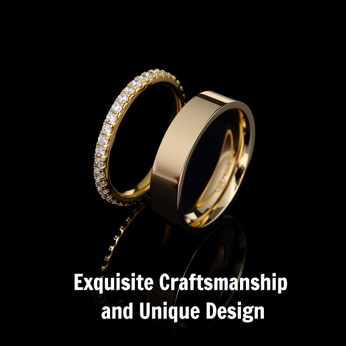 2 Pack Sterling Silver Eternity Ring & Gold Band for Women, 2mm CZ Stackable Wedding Engagement Promise Rings, Simple 5mm Plated Band, Size 5-10, Gift Jewelry Set