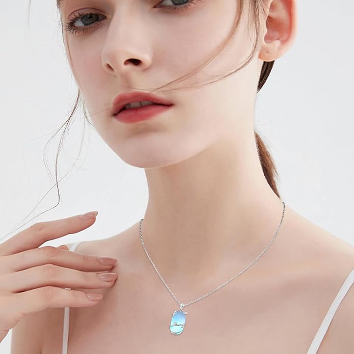 Bar Opal Leaf Necklace For Women S925 Sterling Silver White Opal Pendant with Leaf Charm Bar Pendant Jewelry Gift For Mom Daughter Wife