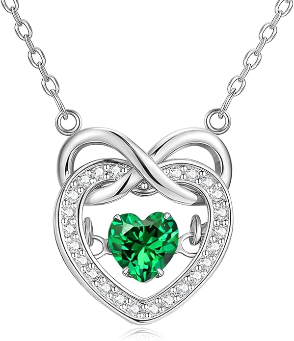 Trendy Dainty Infinity Birthstone Necklace, Dancing Heart 18K White Gold Plated 925 Sterling Silver Heart Necklace, Romantic Love Jewelry Graduation Gifts for Women Her