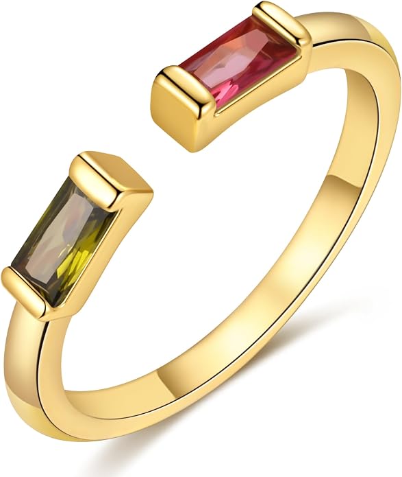 TOBENY Gold Birthstone Rings for Women 14K Gold Plated Adjustable Rings Non Tarnish Gold Stackable Rings Dainty Emerald Green Cubic Zirconia Ring for Mother Daughter Birthday Jewelry Gifts