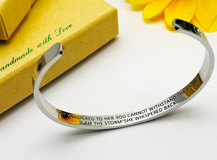 Dczosily Inspirational Bracelets for Women Stainless Steel Cuff Bracelet Engraved Jewelry Motivational Bangles Personalized Gifts for Best Friend/Mom