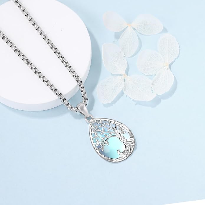 Aniu Tree of Life Necklace for Women, 925 Sterling Silver Mother of Pearl Family Palm Tree Charm Pendant Jewelry for Birthday Christmas Gift