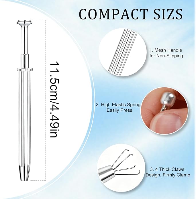 ONESING 2Pcs Piercing Ball Grabber Tool for Changing Jewelry, Stianless Steel Flat Back Earring Applicator Internally Threaded Push Pin Piercing Grabber Tool, Anti Slip 4 Claw Gem Ball Grabber Tool