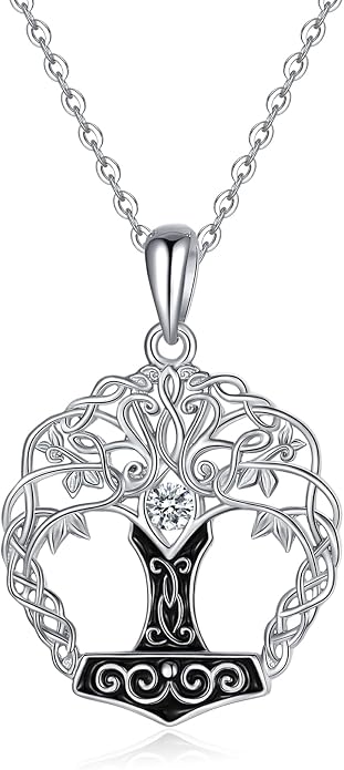Tree of Life Thor Hammer Pendant Necklace for Women Sterling Silver S925 Jewelry for Women US1